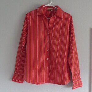 Eddie Bauer Womens Shirt Size M Tall Red Striped Button Down Wrinkle Resistant